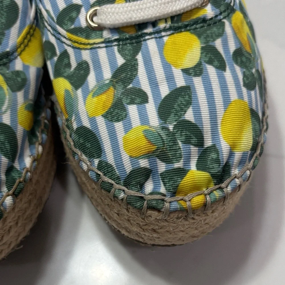 Gianni Bini Blue & White Striped Lemon-Print Espadrille Lace-Up Sneakers
